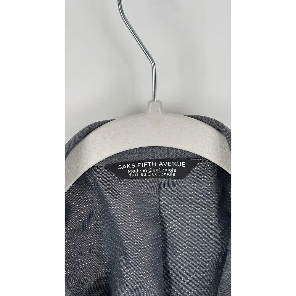Saks Fifth Avenue Two Button Wool Blend Suit Jacket Blazer Men Size 44L Grey New